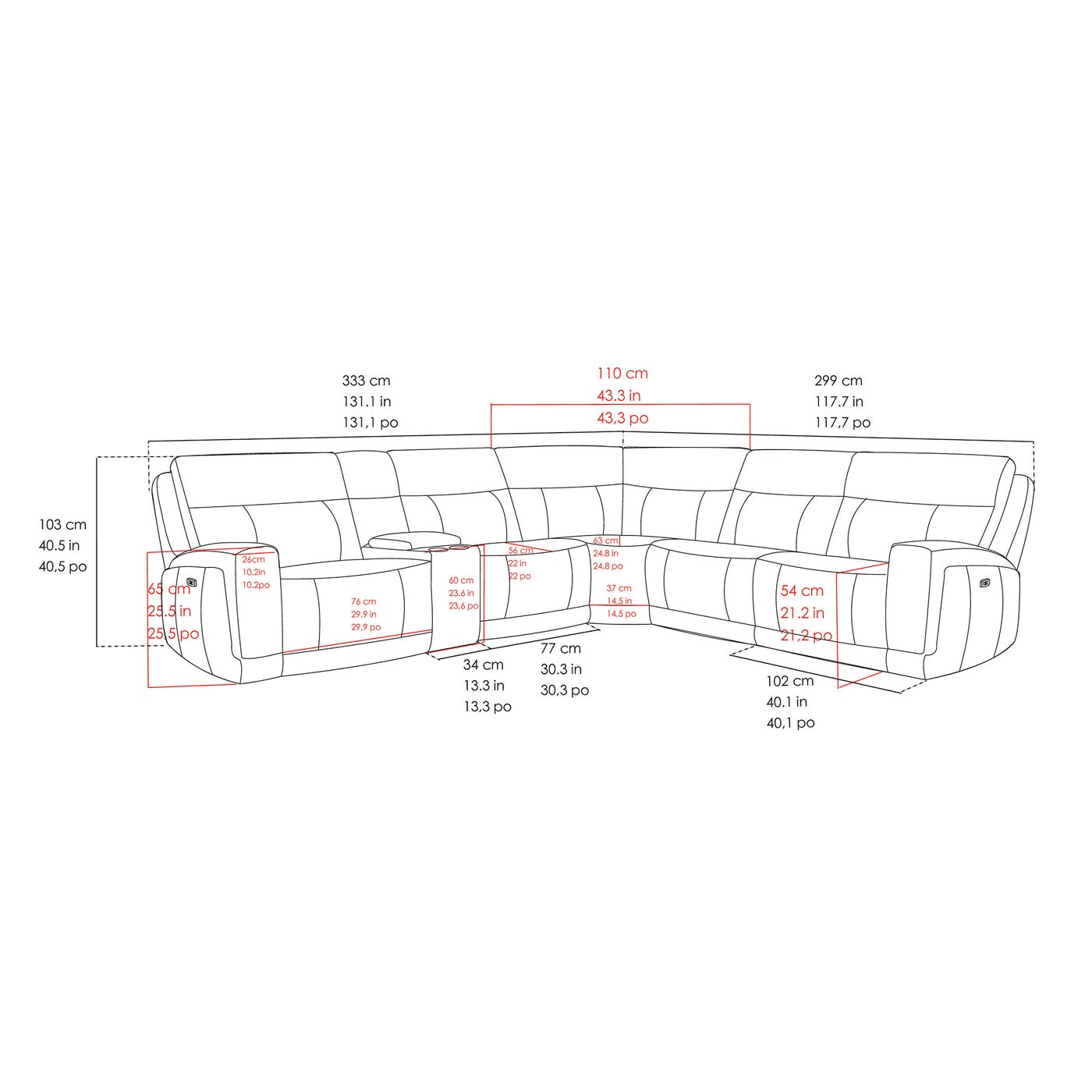 Gilman Creek Lauretta sectional in brown top-grain leather — L-Shape, Power Reclining (6-piece), 6 seats — photo 2 of 8