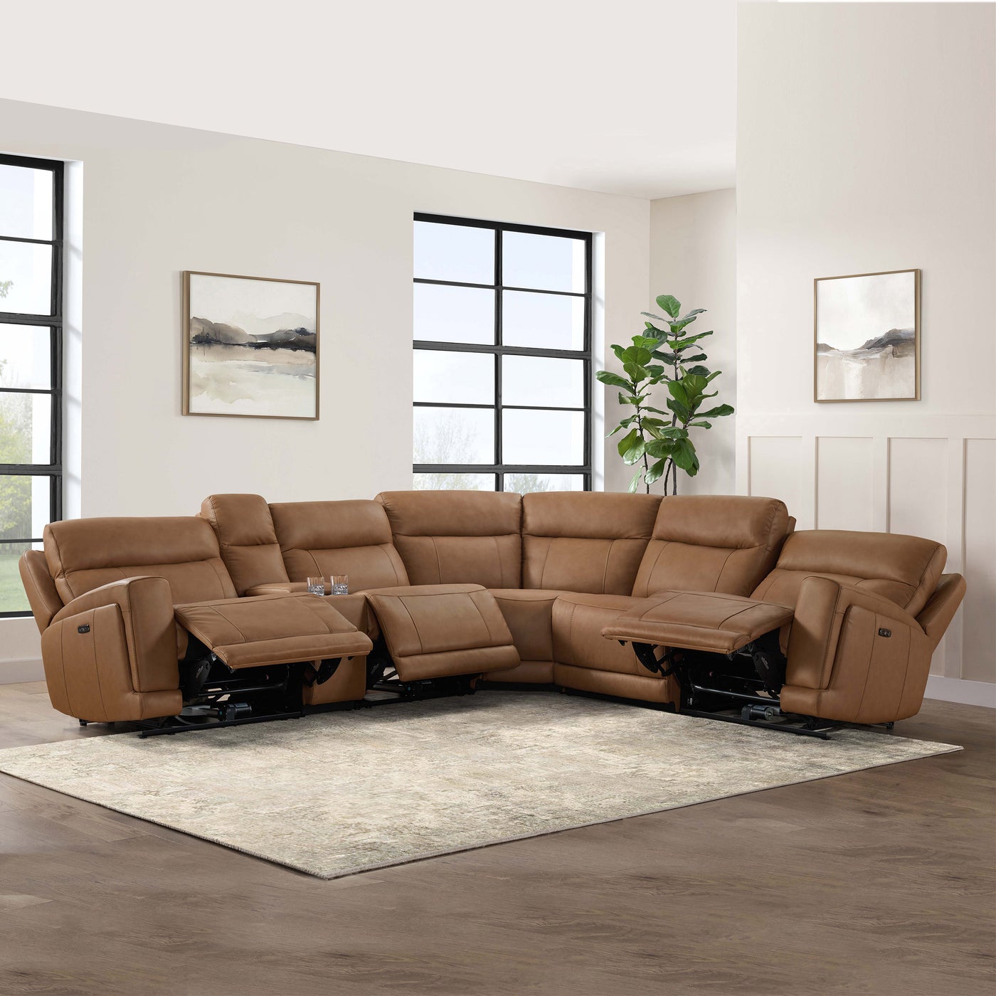 Gilman Creek Lauretta sectional in brown top-grain leather — L-Shape, Power Reclining (6-piece), 6 seats — photo 3 of 8