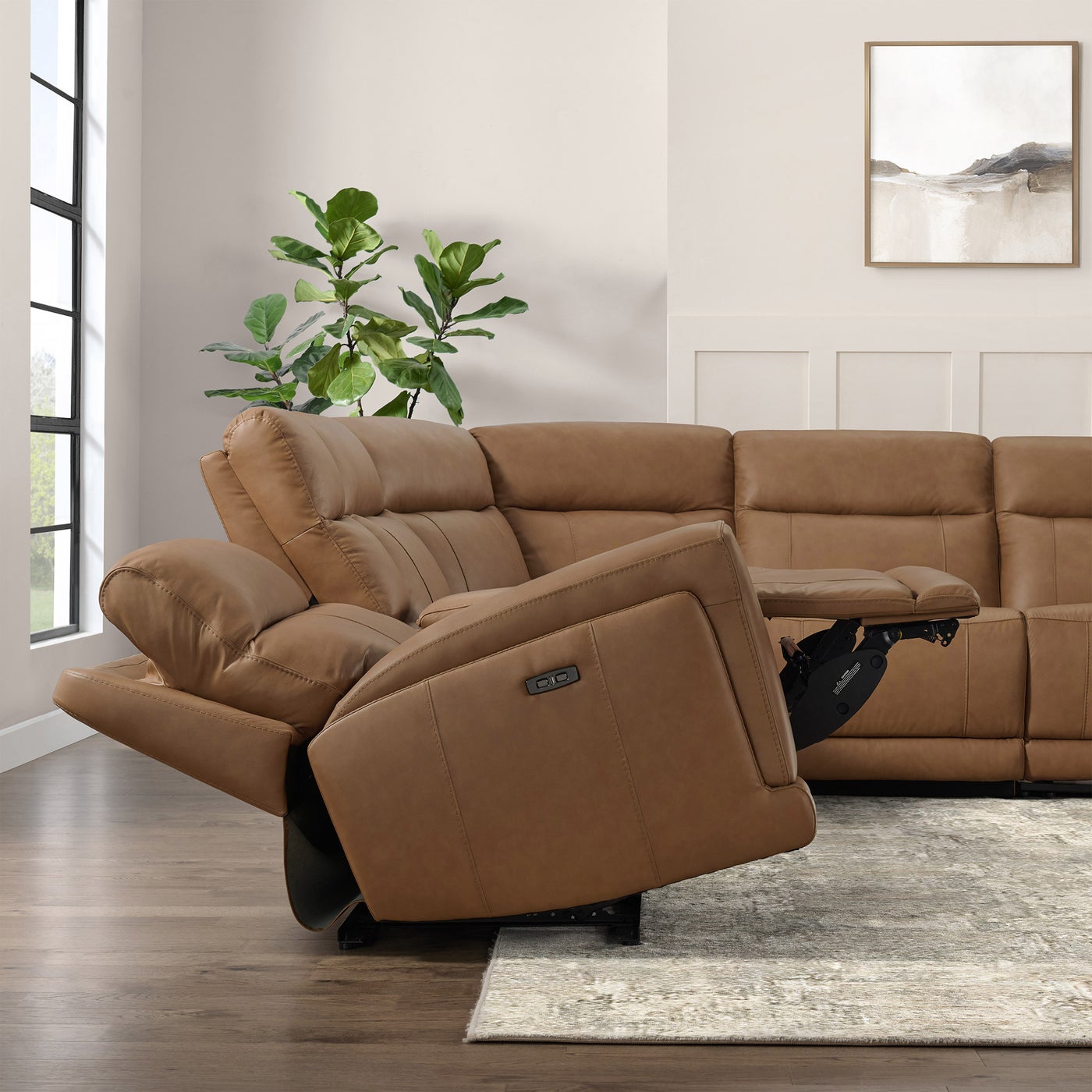 Gilman Creek Lauretta sectional in brown top-grain leather — L-Shape, Power Reclining (6-piece), 6 seats — photo 4 of 8