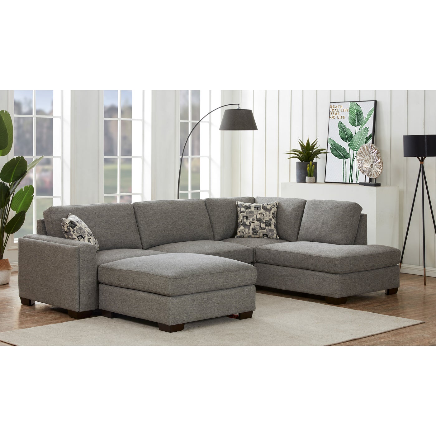 Synergy Home Maycen sectional in gray polyester — Right-Facing Chaise with Ottoman, 5 seats — photo 2 of 5