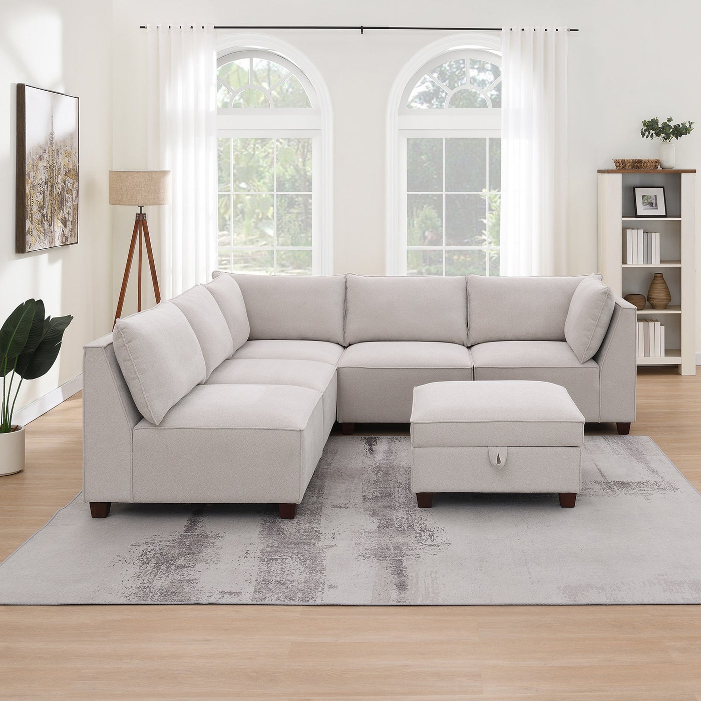 Ontai Marven 4 pc White sectional in off-white polyester — Modular 4-piece (originally 6-pc, shorted 2), 5 seats — photo 3 of 8