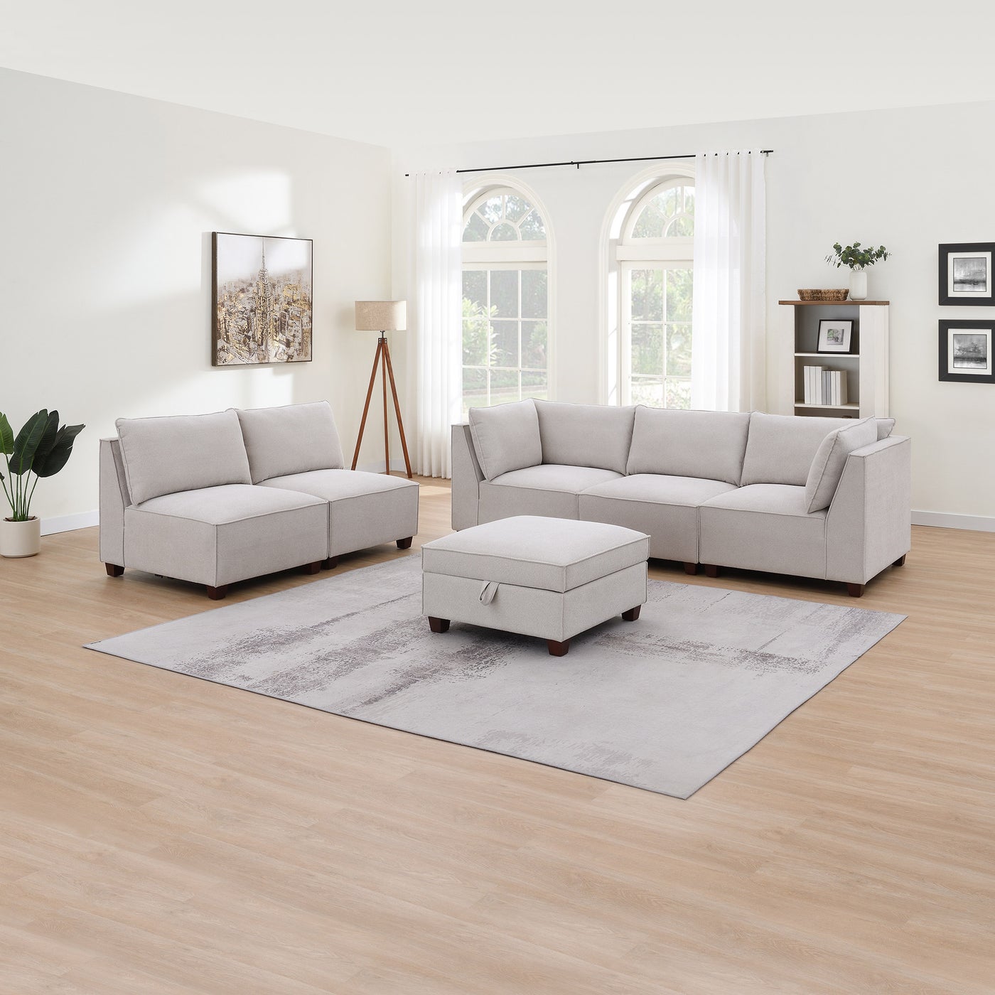 Ontai Marven 4 pc White sectional in off-white polyester — Modular 4-piece (originally 6-pc, shorted 2), 5 seats — photo 4 of 8