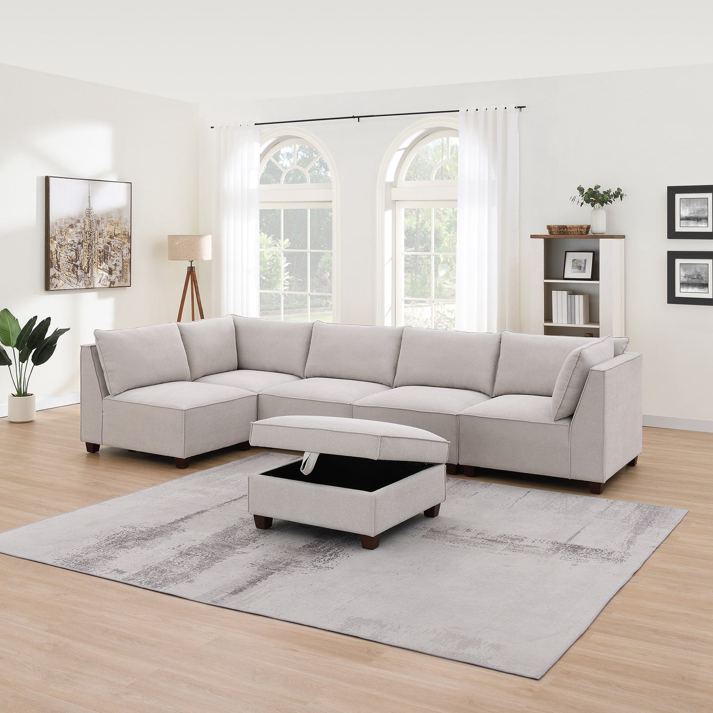 Ontai Marven 4 pc White sectional in off-white polyester — Modular 4-piece (originally 6-pc, shorted 2), 5 seats — photo 5 of 8