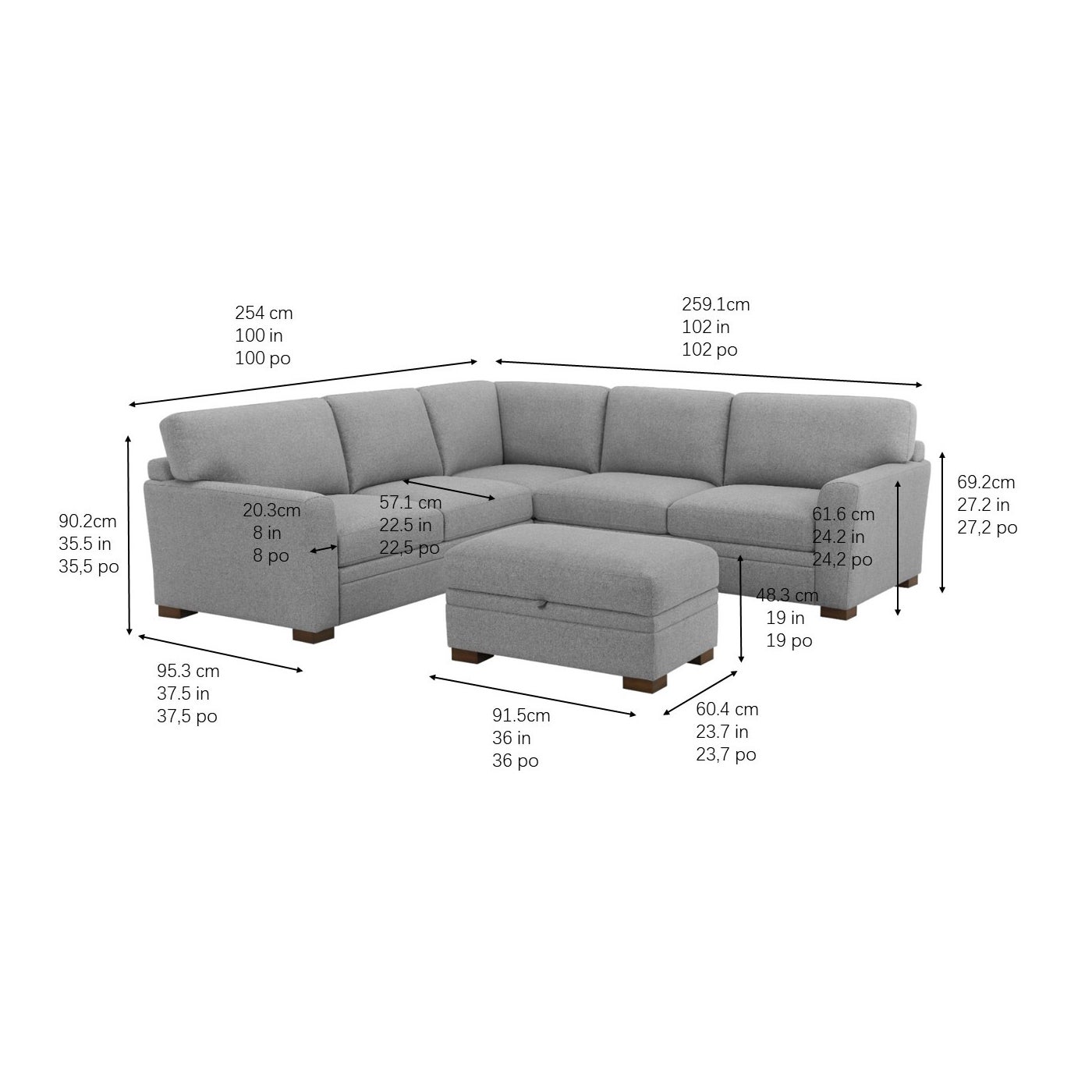 Thomasville Langdon Fab sectional in light gray polyester — L-Shape with Storage Ottoman, 5 seats — photo 2 of 11
