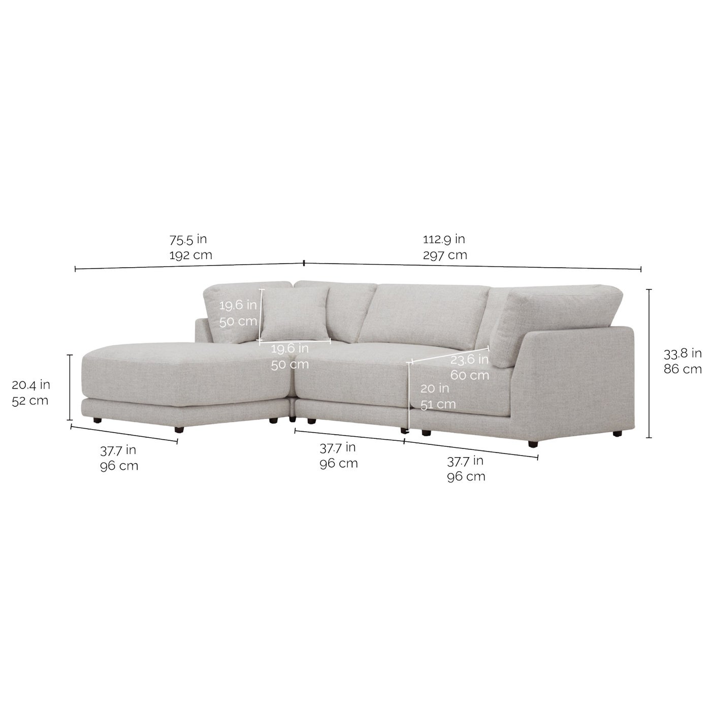 Aiden & Ivy Dayna 4-pc sectional in light gray polyester — Modular 4-piece (corner, armless, ottoman), 4 seats — photo 2 of 12