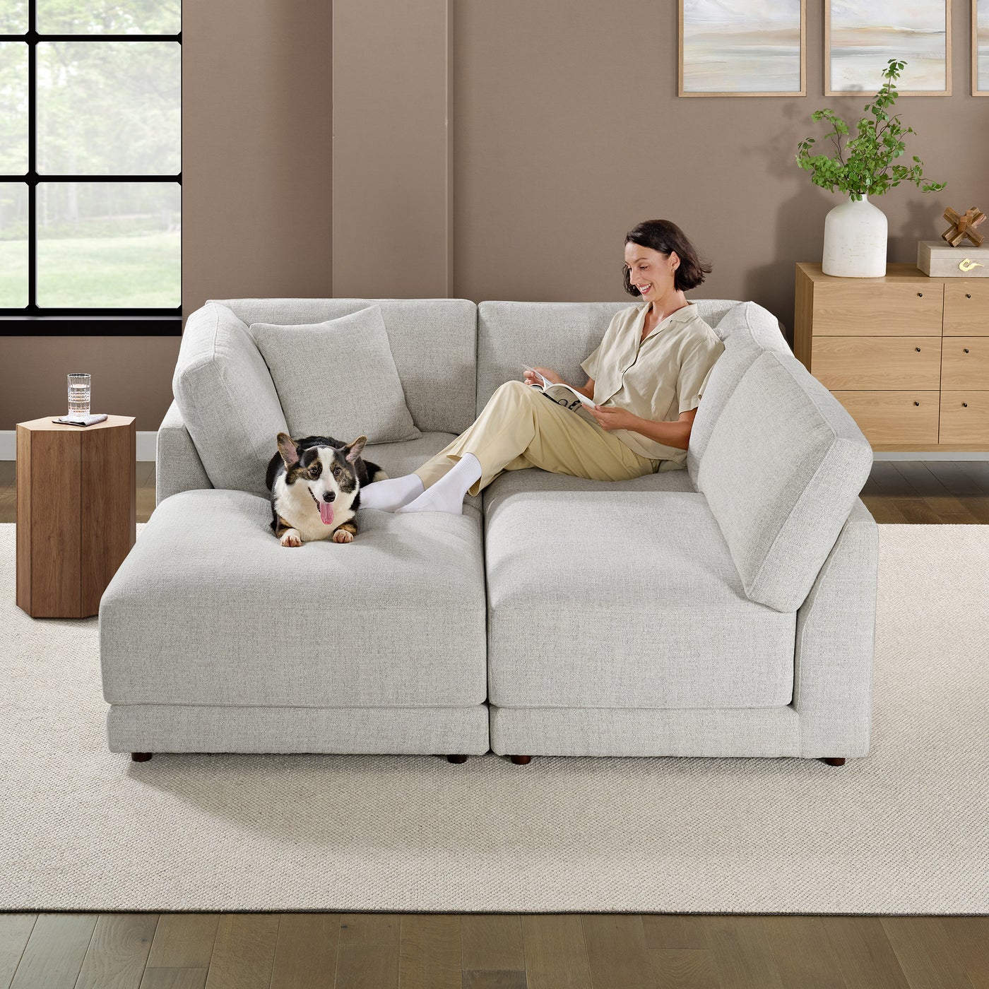 Aiden & Ivy Dayna 4-pc sectional in light gray polyester — Modular 4-piece (corner, armless, ottoman), 4 seats — photo 4 of 12