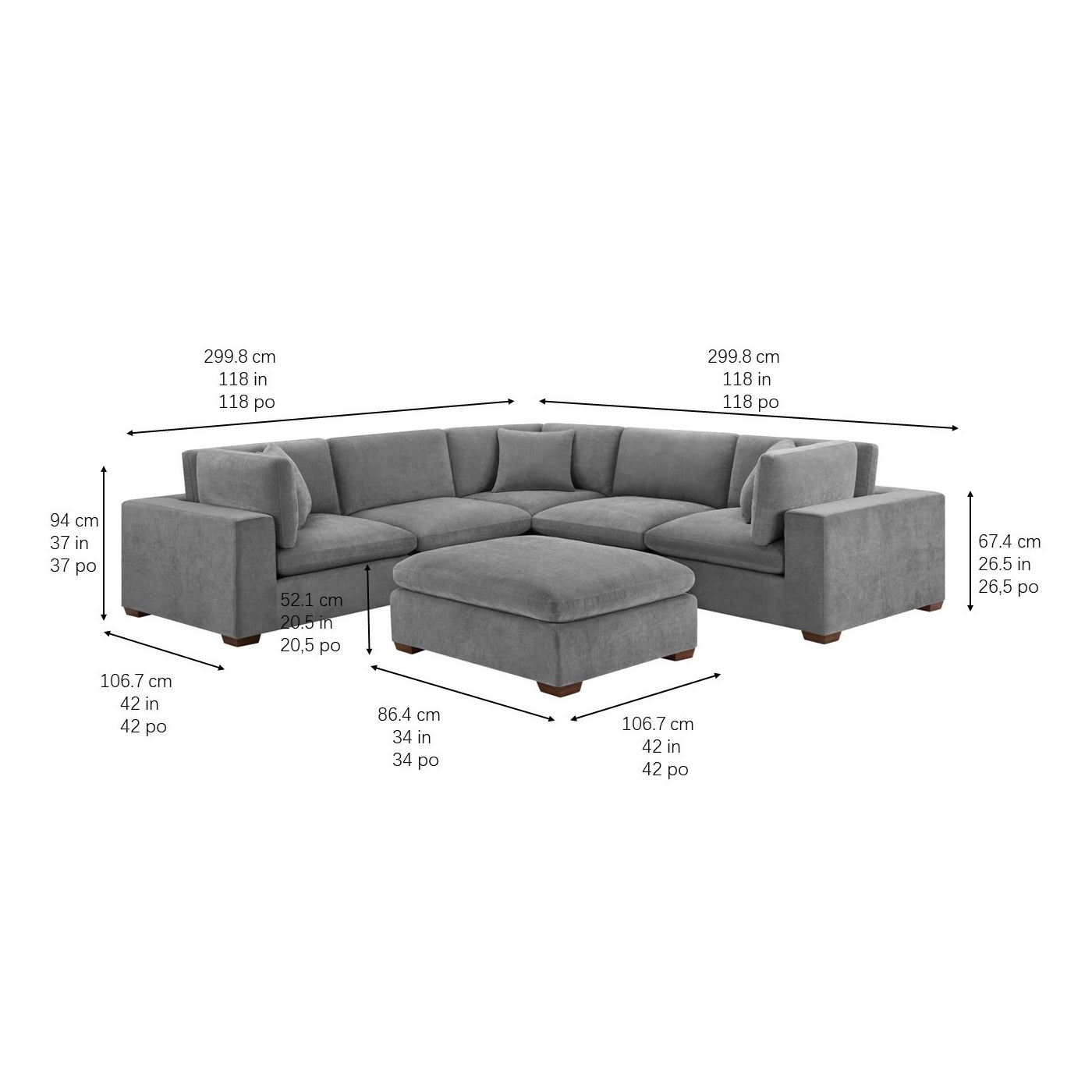 Thomasville Lowell 6-pc Drk grey sectional in dark gray polyester — Modular 6-piece, 6 seats — photo 2 of 8