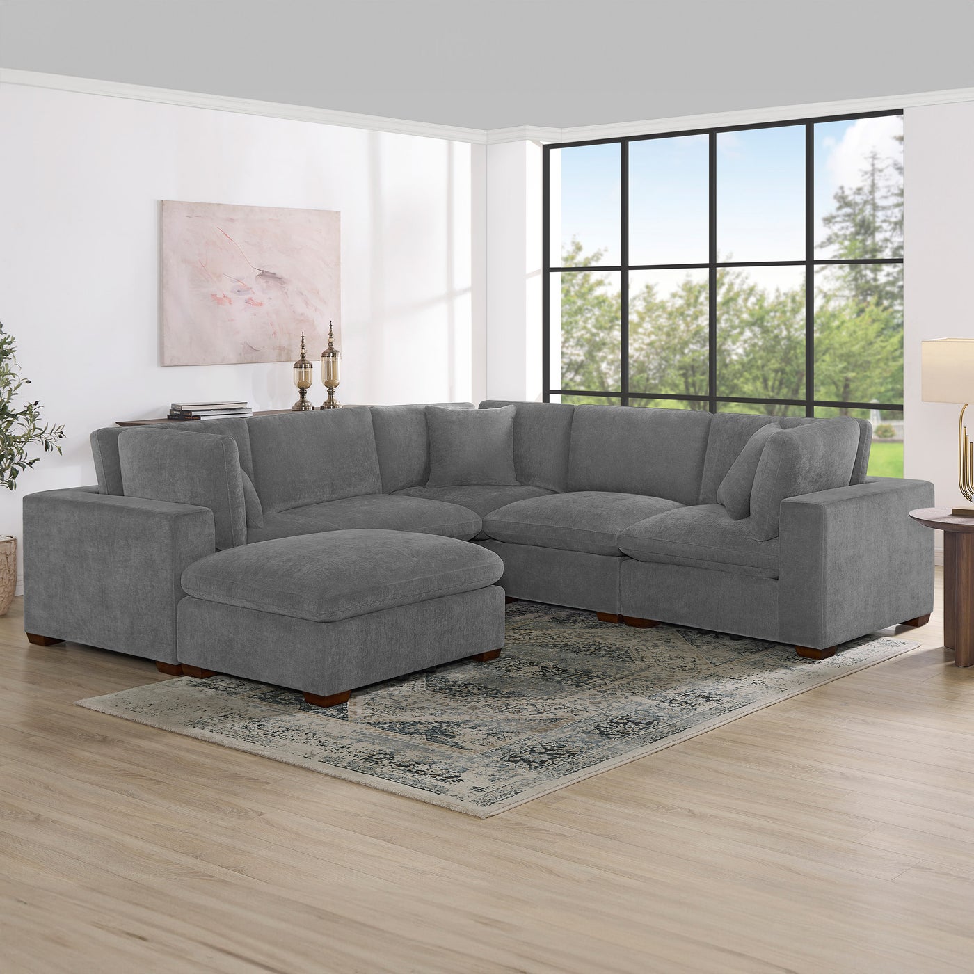 Thomasville Lowell 6-pc Drk grey sectional in dark gray polyester — Modular 6-piece, 6 seats — photo 5 of 8