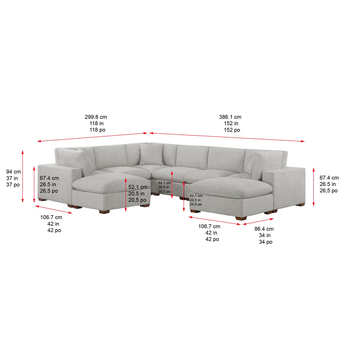 Thomasville Lowell 8-pc sectional in light gray polyester — Modular 8-piece, 8 seats — photo 4 of 7